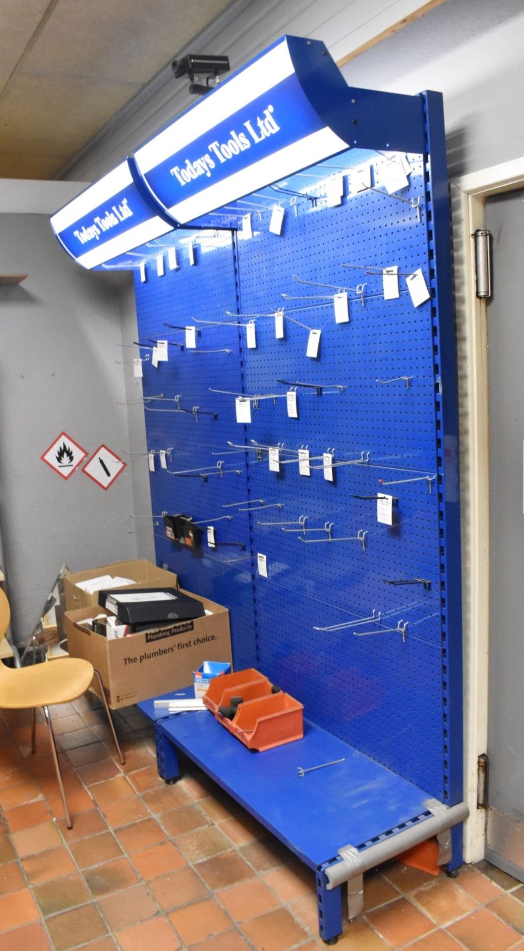 2 x Illuminated Shop Display Freestanding Slat Walls - Steel Construction With a Coated Blue Finish