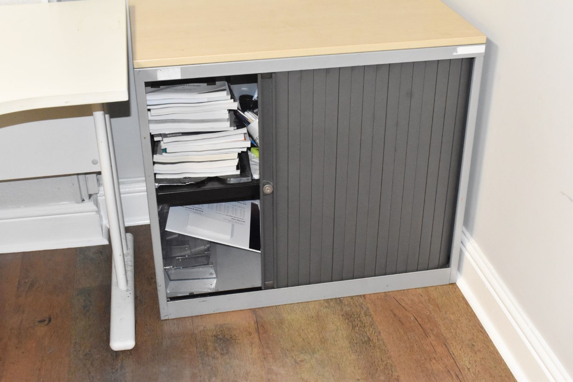 1 x Office Furniture Set Including a Corner Desk, Drawer Pedestal and Sliding Door Cabinet - Image 9 of 10