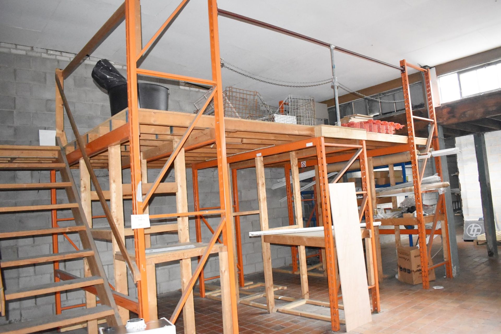 1 x Mezzanine Floor Construction of Steel Racking and Timber - Includes Staircase - Size: W11m x D3m - Image 6 of 18