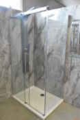 1 x Corner 1100mm Sliding Door Shower Enclosure With Side Panel, Shower Tray, Towel Rail, Shower Kit