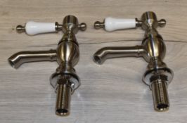 1 x Pair of Heritage Sink Basin Taps With Ceramic Handles