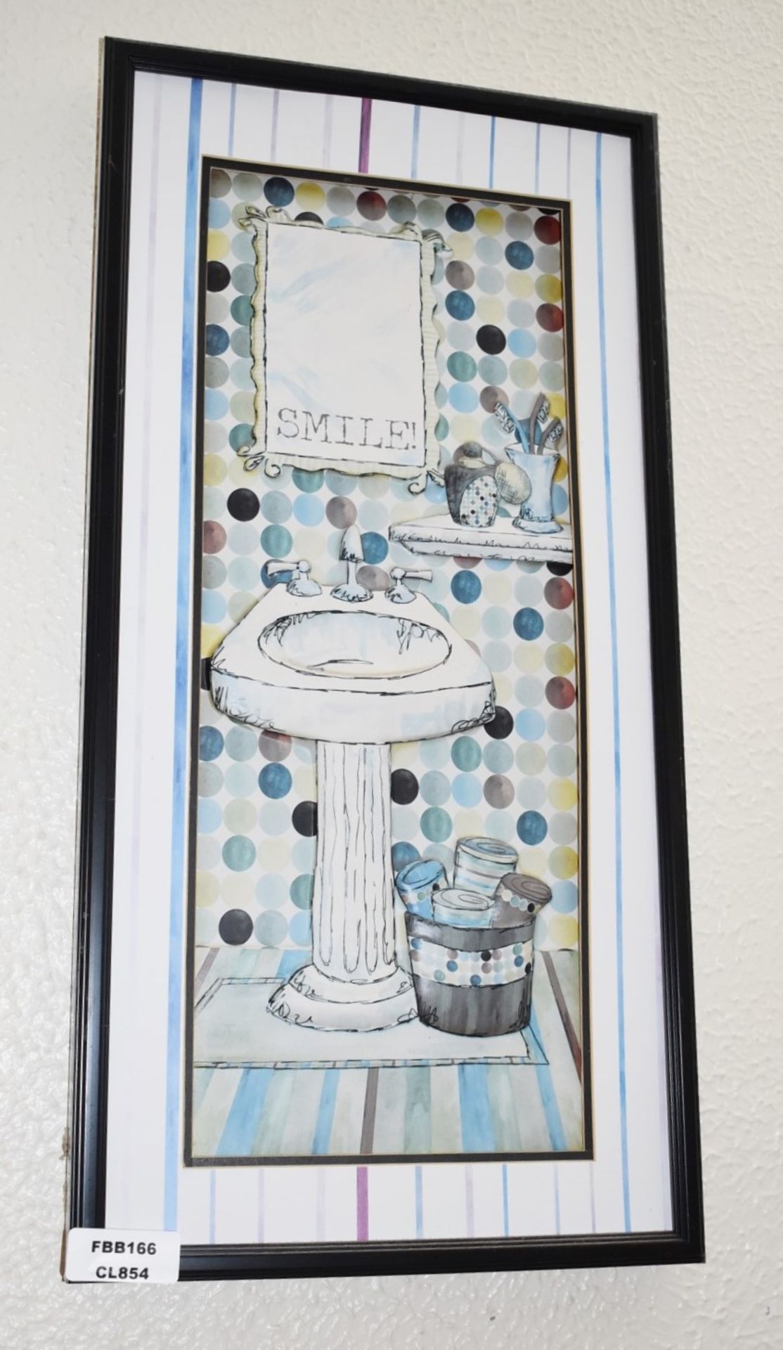 1 x Framed Wall Picture Depicting a Bathroom - 61 x 31 cms