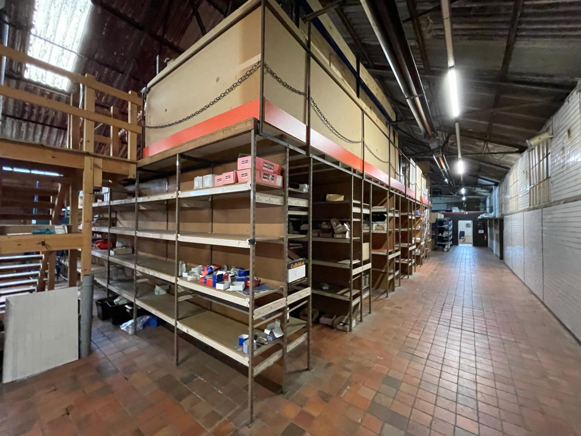 1 x Mezzanine Floor Over a Large Collection of Shelving With Timber Staircase - Size: 3m x 12m x 9m - Image 9 of 38