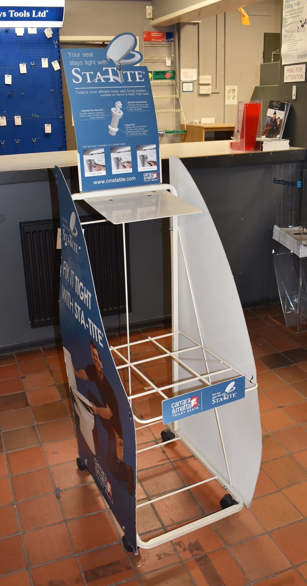 1 x Retail Toilet Seat Display Stand on Castors - Approx 5ft Tall and 40cm Wide