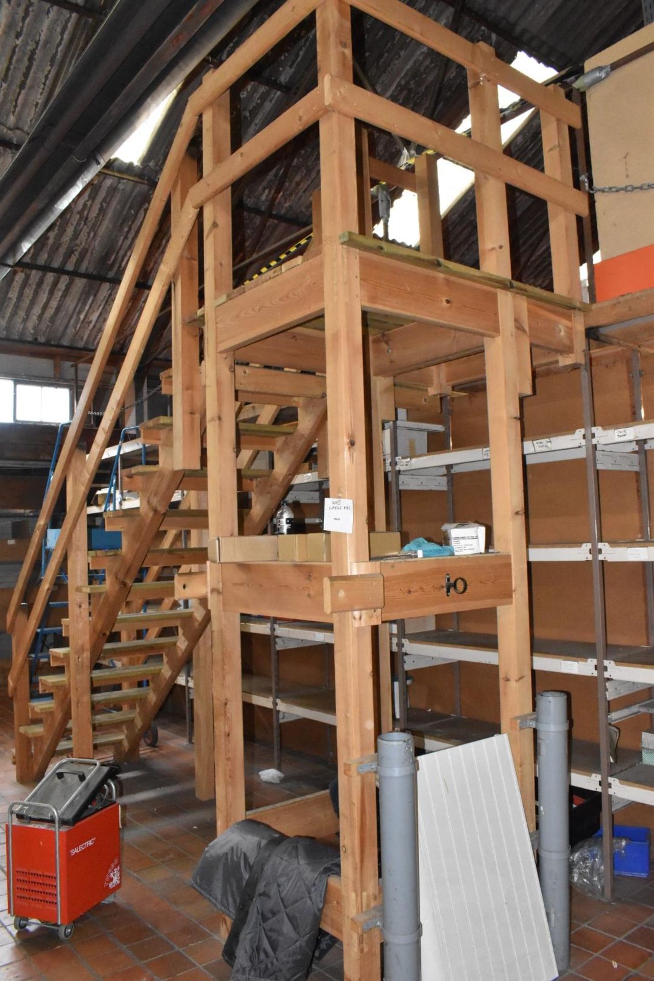 1 x Mezzanine Floor Over a Large Collection of Shelving With Timber Staircase - Size: 3m x 12m x 9m - Image 25 of 38