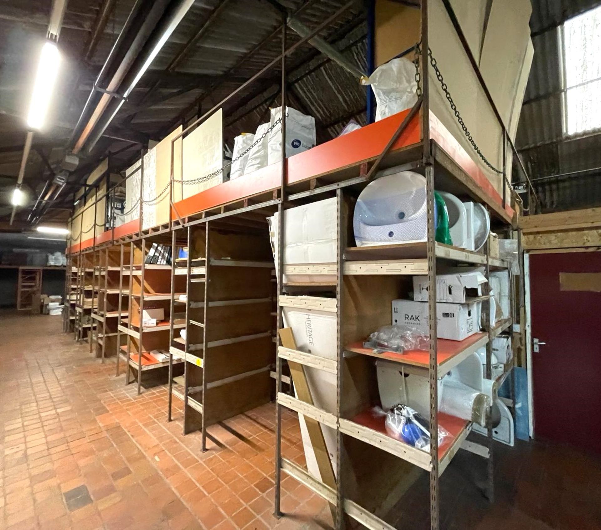 1 x Mezzanine Floor Over a Large Collection of Shelving With Timber Staircase - Size: 3m x 12m x 9m - Image 7 of 38