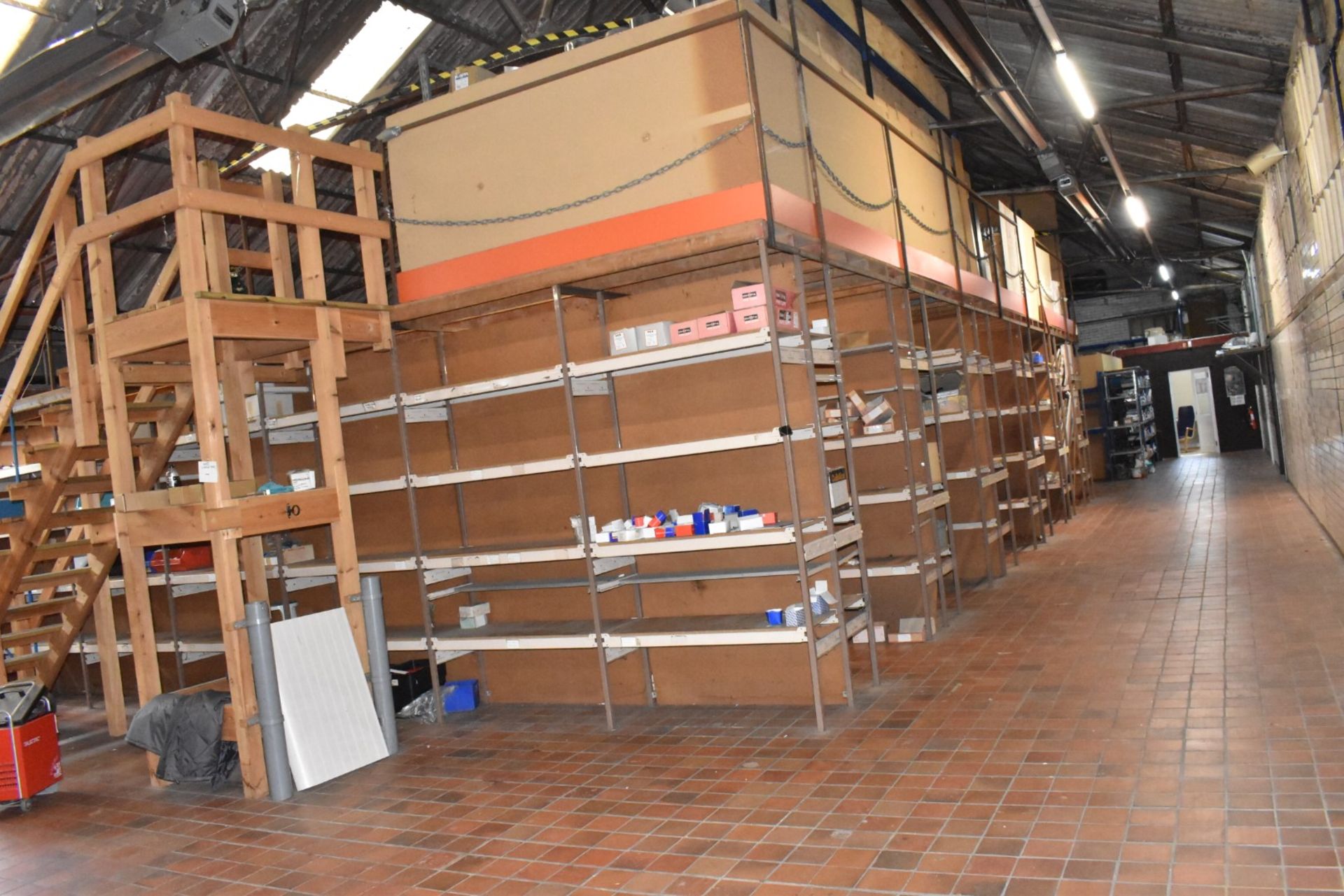 1 x Mezzanine Floor Over a Large Collection of Shelving With Timber Staircase - Size: 3m x 12m x 9m - Image 21 of 38