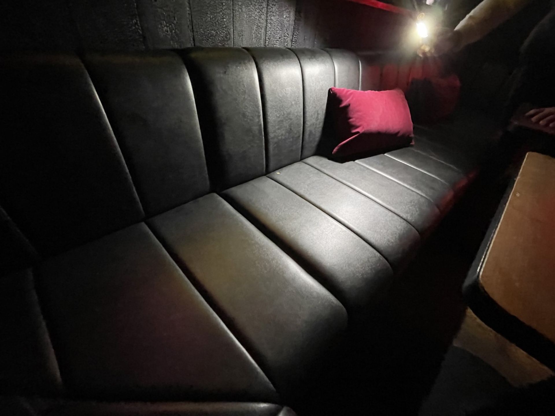 1 x Contemporary L Shaped Lounge Sofa Seating Bench from a VIP Seating Area - Black Faux Leather - Image 7 of 9