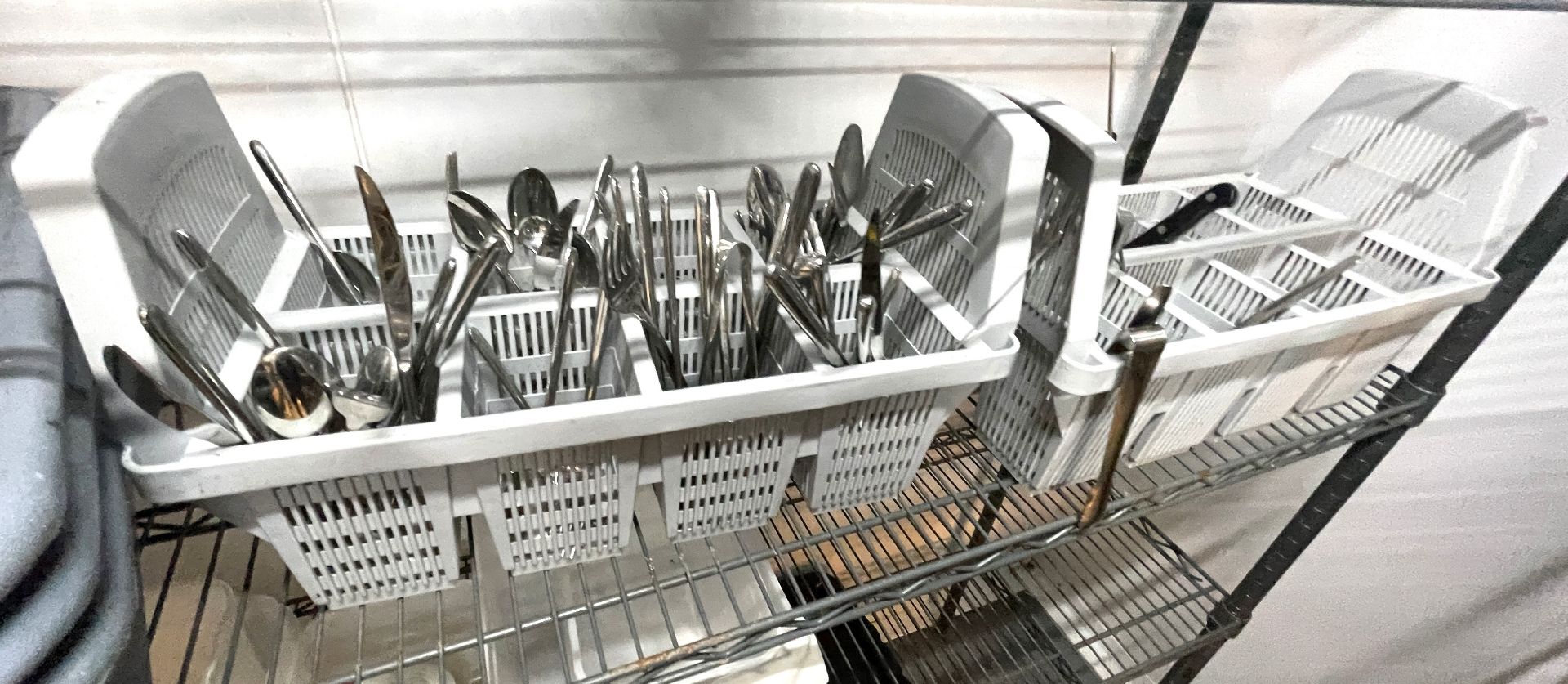 2 x Dishwasher Cutlery Rack Baskets with a Collection of Cutley and Three Wash Bowls