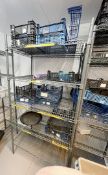 1 x Five Tier Wire Shelving Unit with a Collection of Plastic Baskets