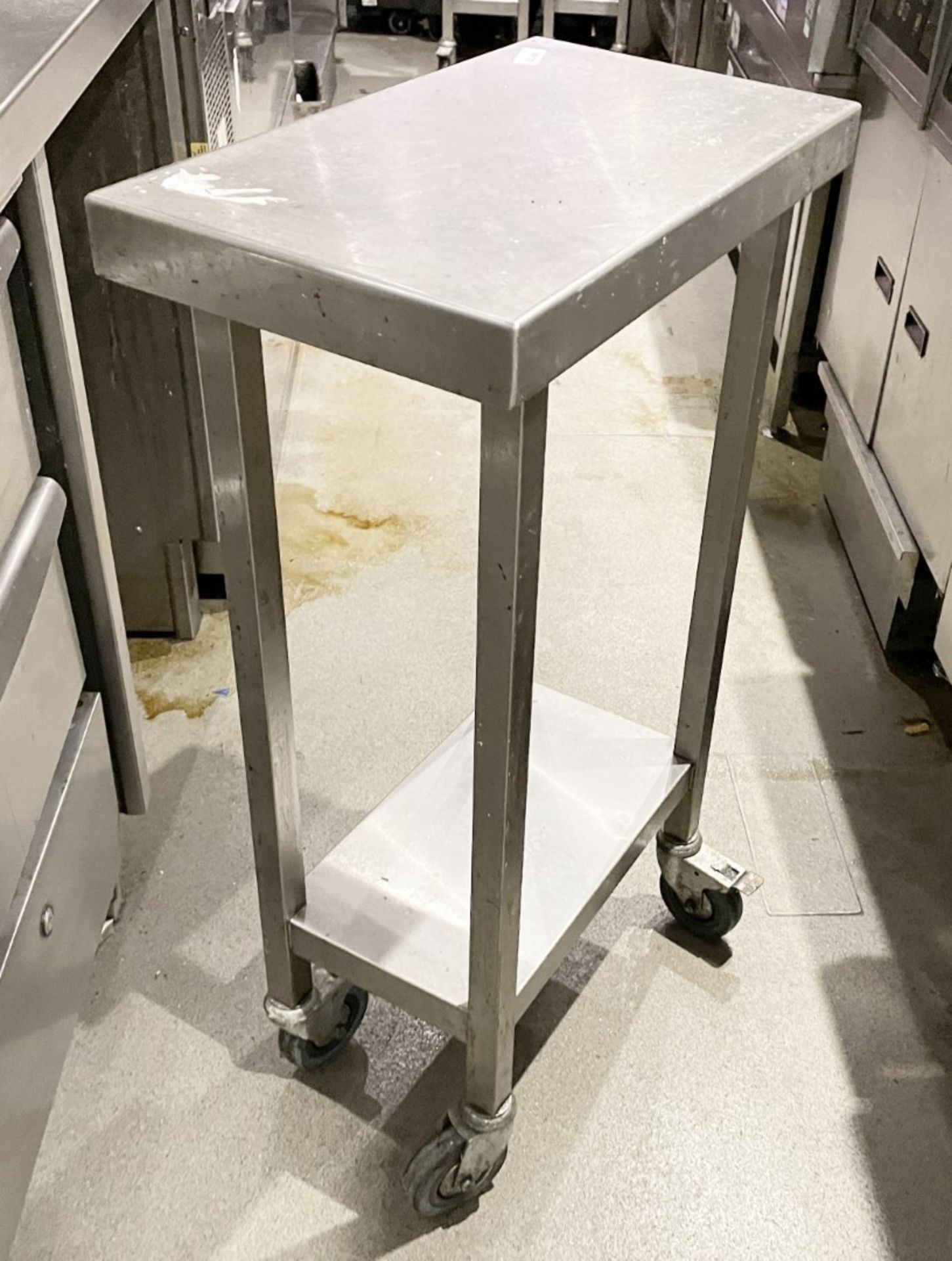 1 x Stainless Steel Mobile Prep Island on Lockable Castors - Dimensions: H90 x W30 x D55 cms - Image 4 of 5