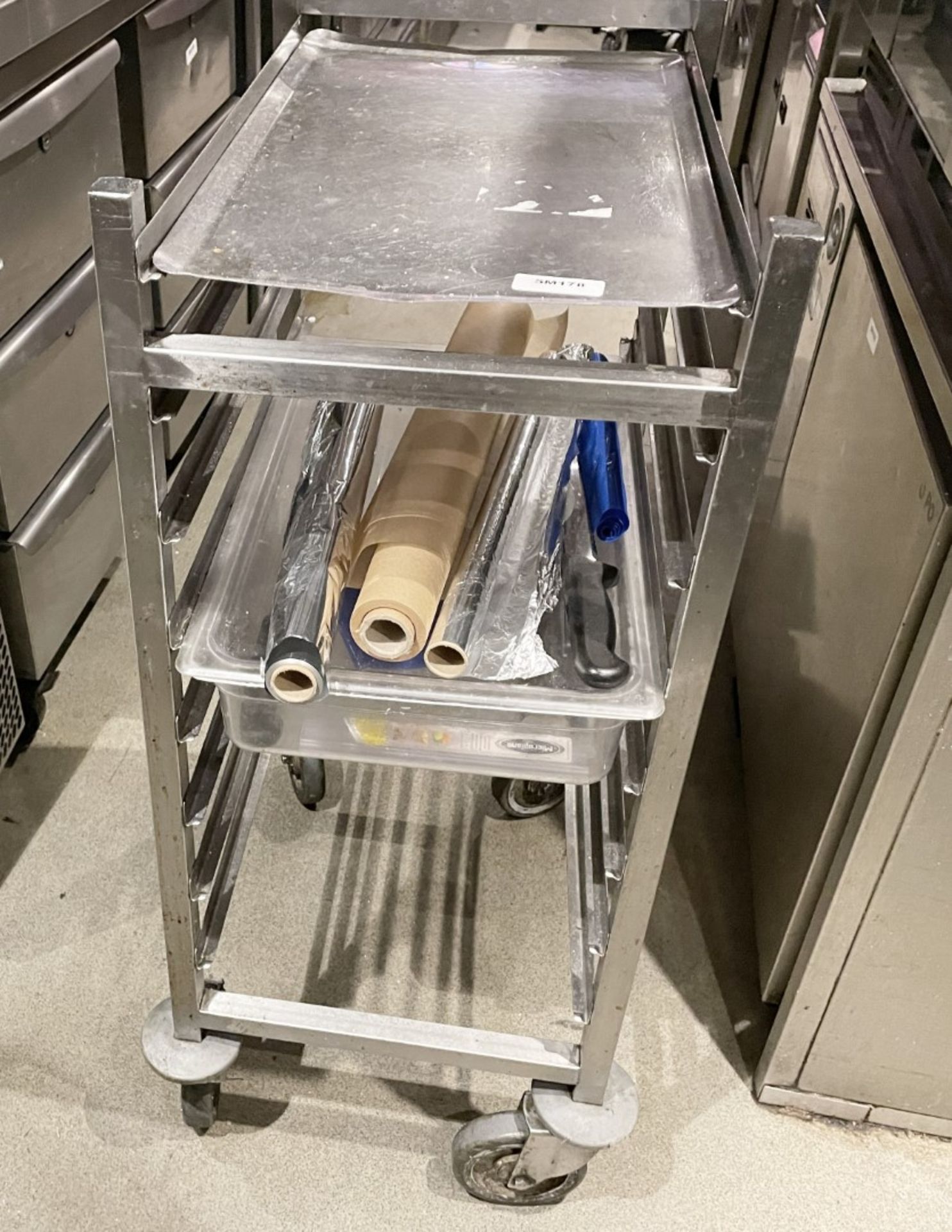 1 x Small 8 Tier Mobile Oven Tray Stand on Castors - Includes Contents - Image 2 of 2
