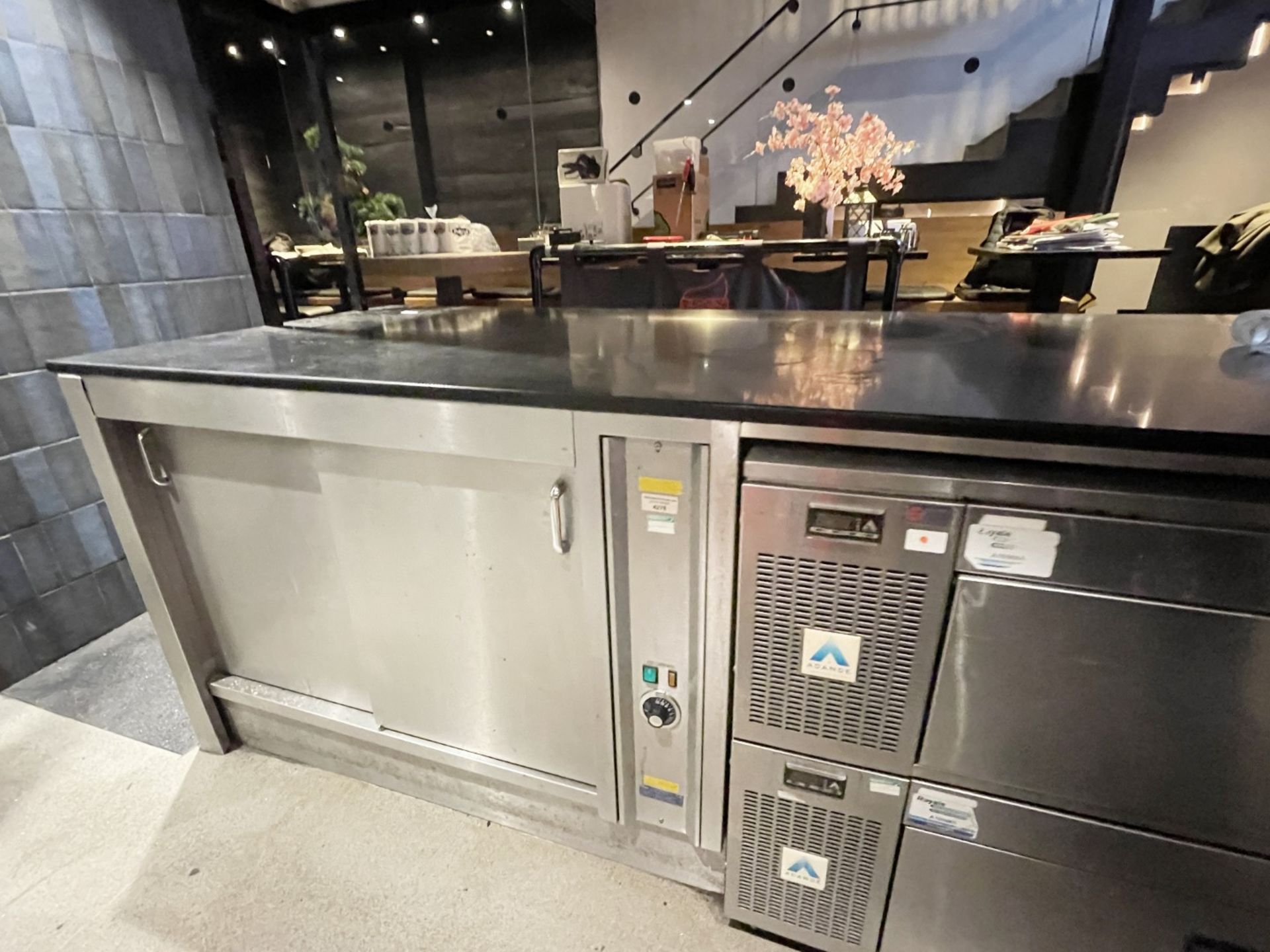 1 x Restaurant Passthrough Kitchen Counter Featuring a Large Black Corian Worksurface - Image 3 of 12