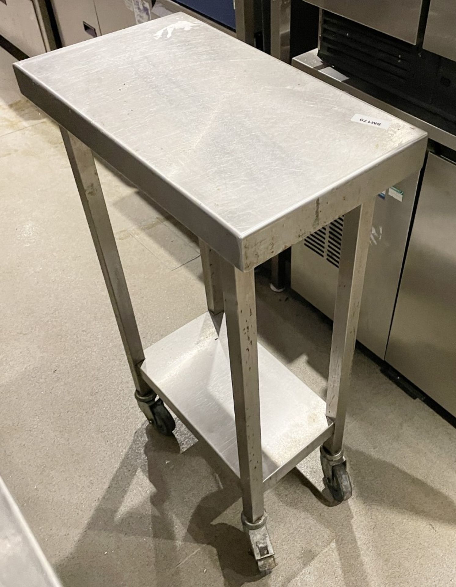 1 x Stainless Steel Mobile Prep Island on Lockable Castors - Dimensions: H90 x W30 x D55 cms - Image 3 of 5