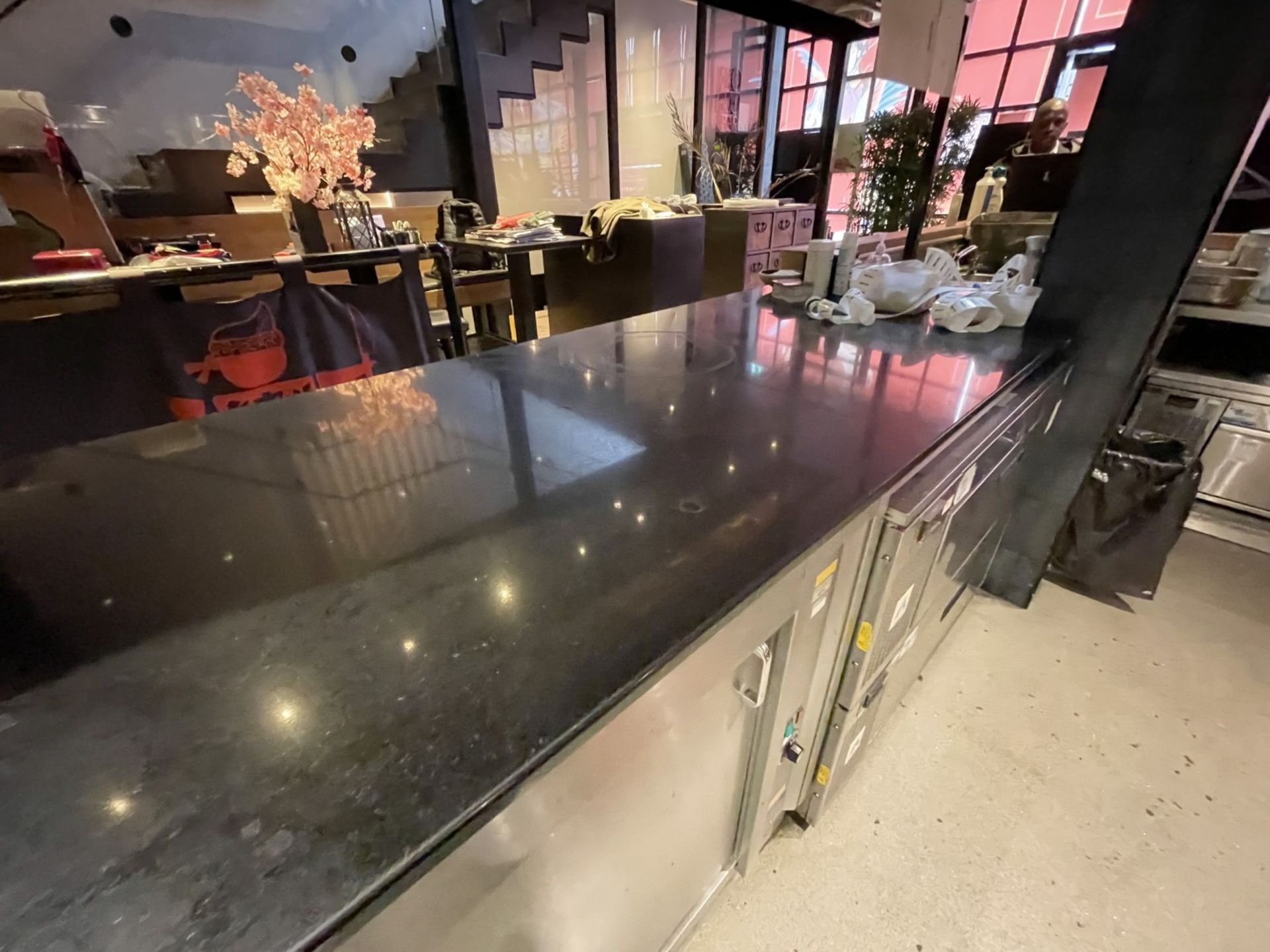 1 x Restaurant Passthrough Kitchen Counter Featuring a Large Black Corian Worksurface - Image 10 of 12