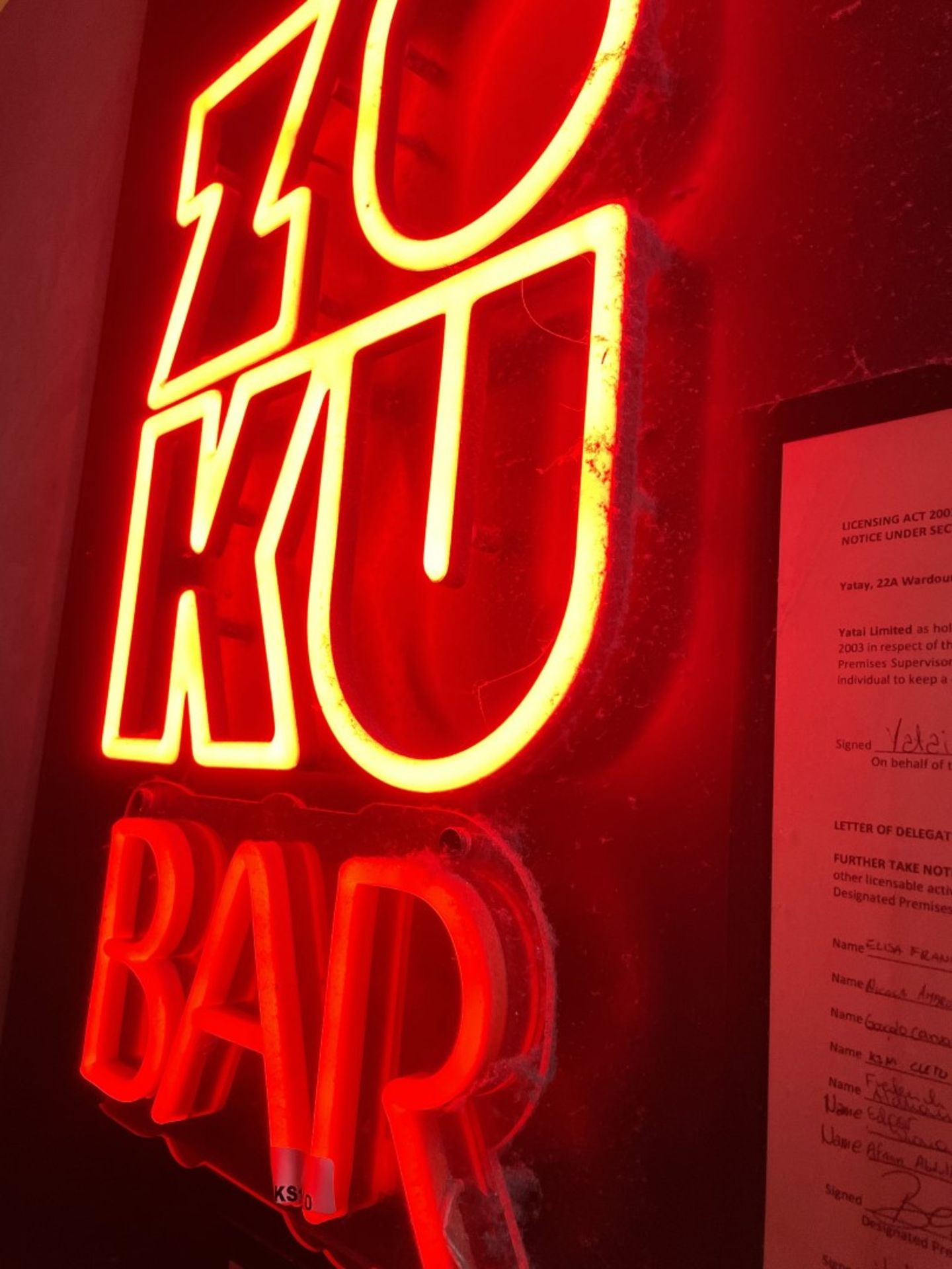 1 x RED NEON Wall Sign ZOKU BAR - ZO KU BAR - Dimensions: 65 x 40 cms - Image 3 of 5