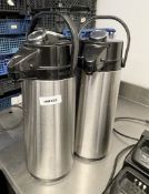 2 x Thermos Stainless Steel Push Button Pump Coffee Pots