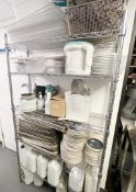 1 x Five Tier Wire Shelving Unit with Contents - Includes Fryer Baskets, Plates, Food Bowls