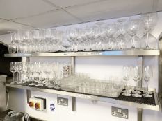1 x Wall Mounted Stainless Steel Shelves with Contents - 155cm Wide - Includes a Variety of Glasses