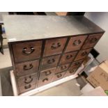 1 x Apothecary Cabinet with a Bank of 16 Solid Oak Drawers Featuring Pull Drop Handles - Substantial