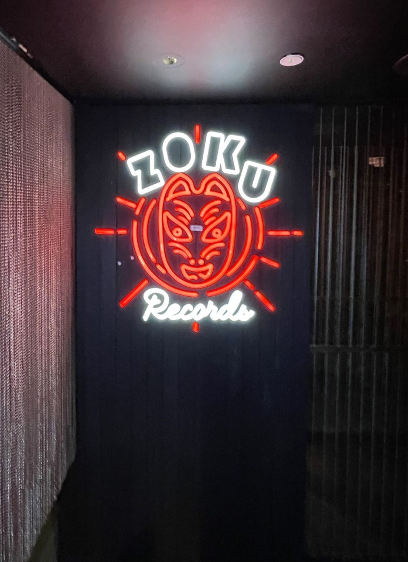1 x RED NEON Illuminated Wall Sign ZOKU RECORDS Mounted on a Black Wooden Wall Panel - Image 2 of 5