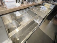 1 x Stainless Steel Back Bar Prep Area - 15 Feet in Length - Features Ice Wells, Speed Rails, Sink