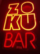 1 x RED NEON Wall Sign ZOKU BAR - ZO KU BAR - Dimensions: 65 x 40 cms