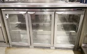1 x Precision Triple Door Backbar Bottle Cooler - Stainless Steel Exterior with Mirrored Interior