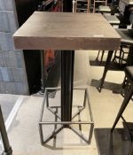 1 x Industrial Style Poser Table with a Fabricated Steel Base with Footrest and a Thick Solid Wood