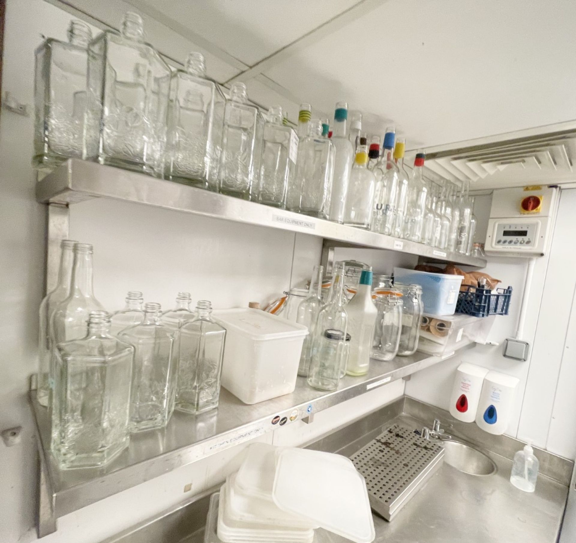 2 x Wall Mounted Stainless Steel Shelves with Contents - 165cm Wide - Includes a Variety of Glasses - Image 5 of 5