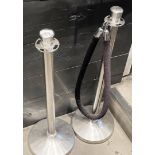 2 x Rope Barrier Stanchions For Queue Control - Includes 2 x Freestanding Chrome Posts & Black Rope