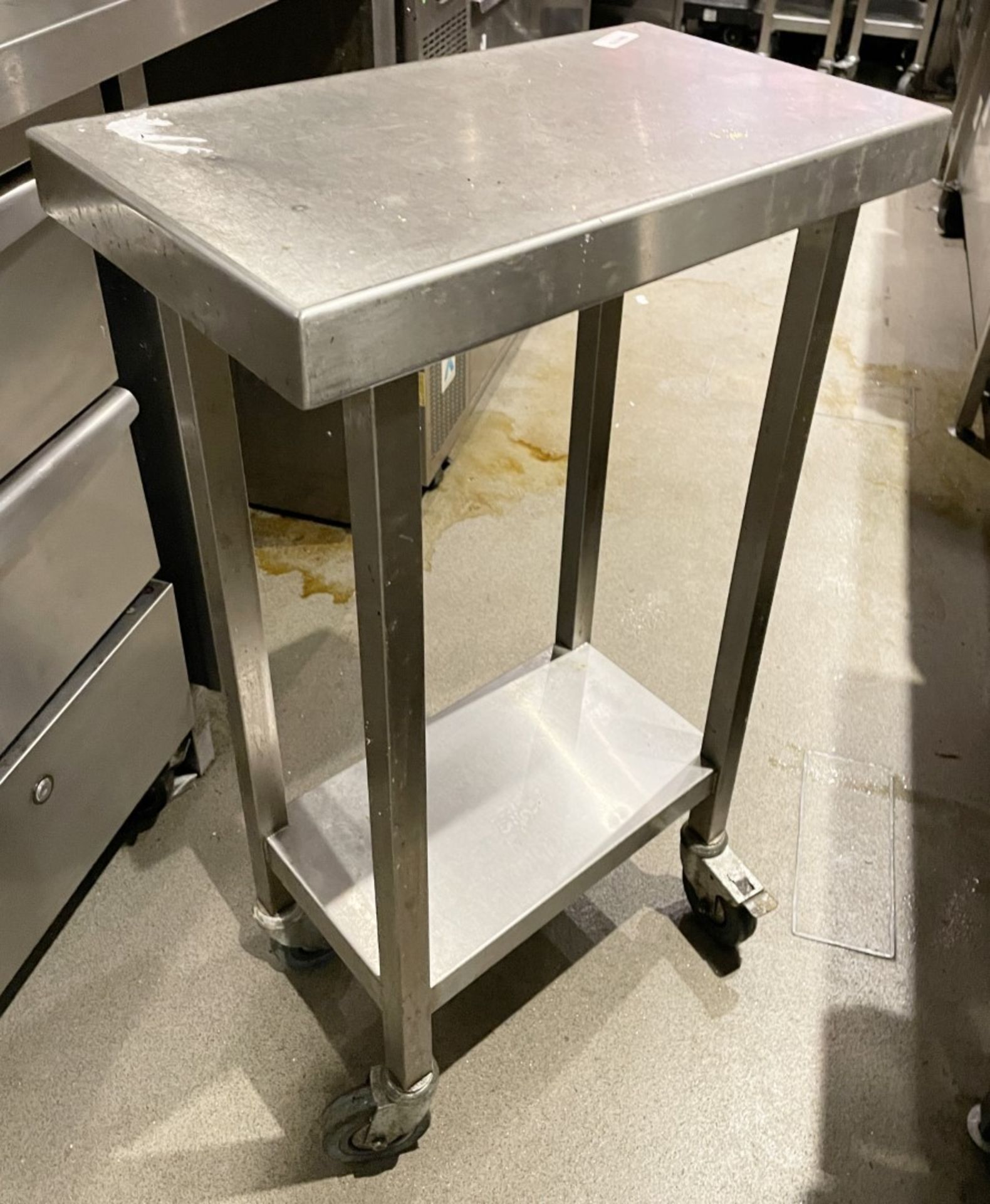 1 x Stainless Steel Mobile Prep Island on Lockable Castors - Dimensions: H90 x W30 x D55 cms