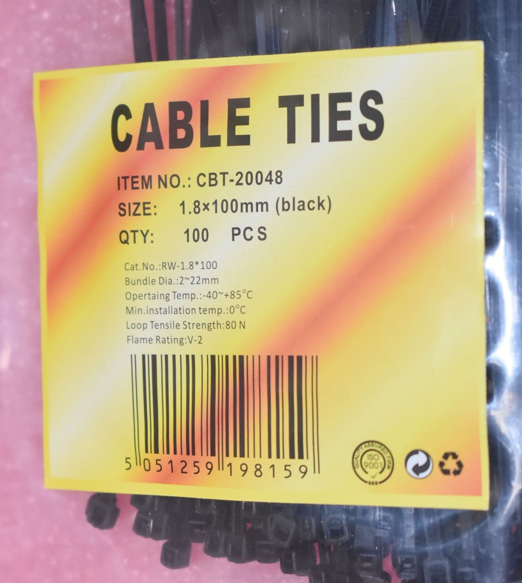 16,000 x Black Cable Ties - Includes 100 Packs of 100 Ties - Size: 1.8 x 100mm - Brand New Stock - Image 3 of 3