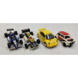 4 x Scalextric Cars Including VW Beetle, F1 Car, Open Wheeler and Mini Clubman 1275GT - Tested and