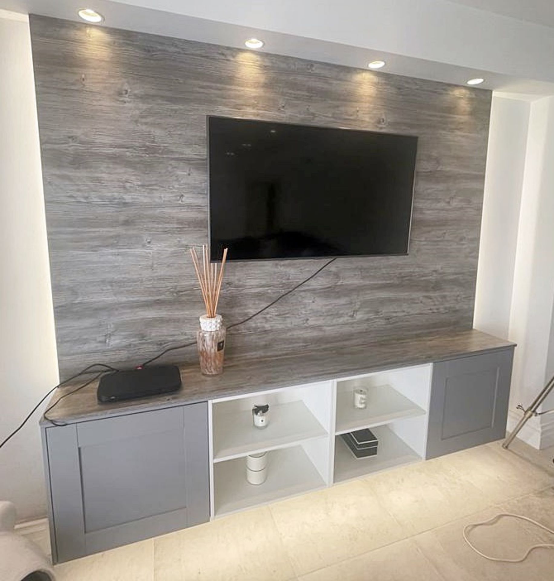 1 x Modern 2.4-Metre Wide TV Wall Unit with Storage in Limed Oak and Grey Finishes - Image 3 of 8