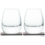 Set of 2 x LSA INTERNATIONAL 'Islay' Mouth-blown Glass Tumblers With Walnut Coasters - RRP £64.95