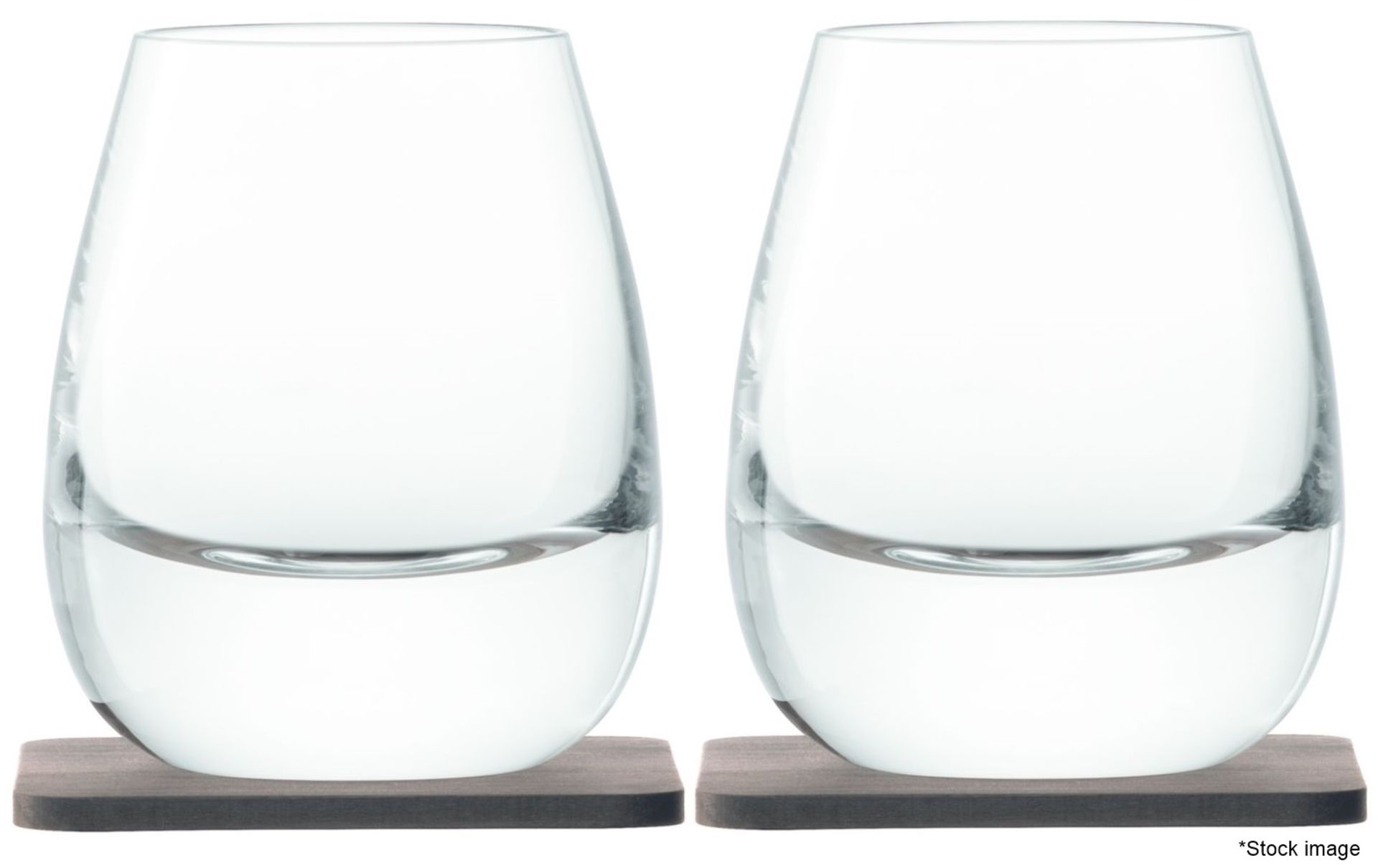 Set of 2 x LSA INTERNATIONAL 'Islay' Mouth-blown Glass Tumblers With Walnut Coasters - RRP £64.95