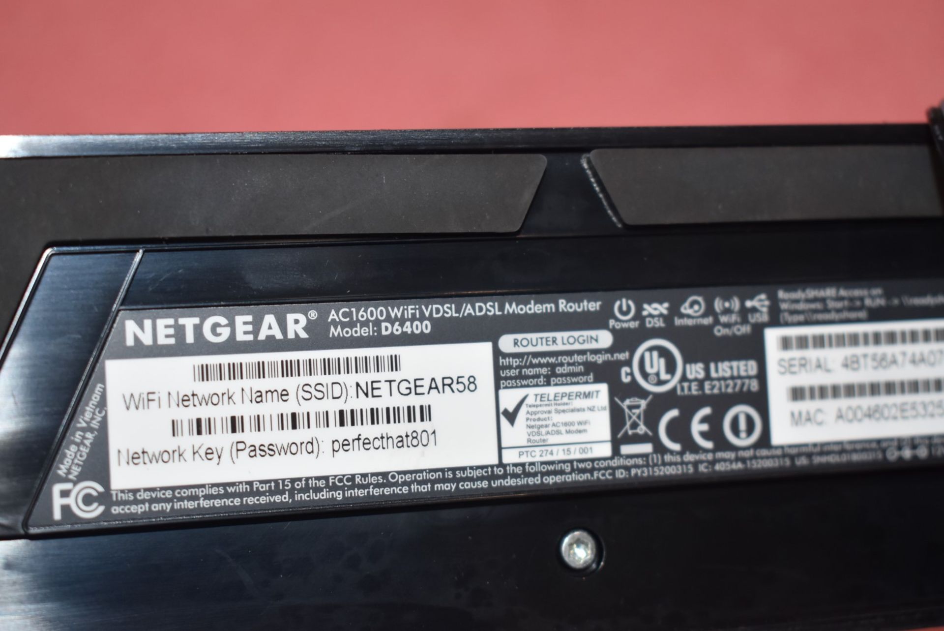 1 x Netgear D6400 AC1600 WiFi VDSL/ADSL Modem Router - Includes Power Adaptor - Image 3 of 3