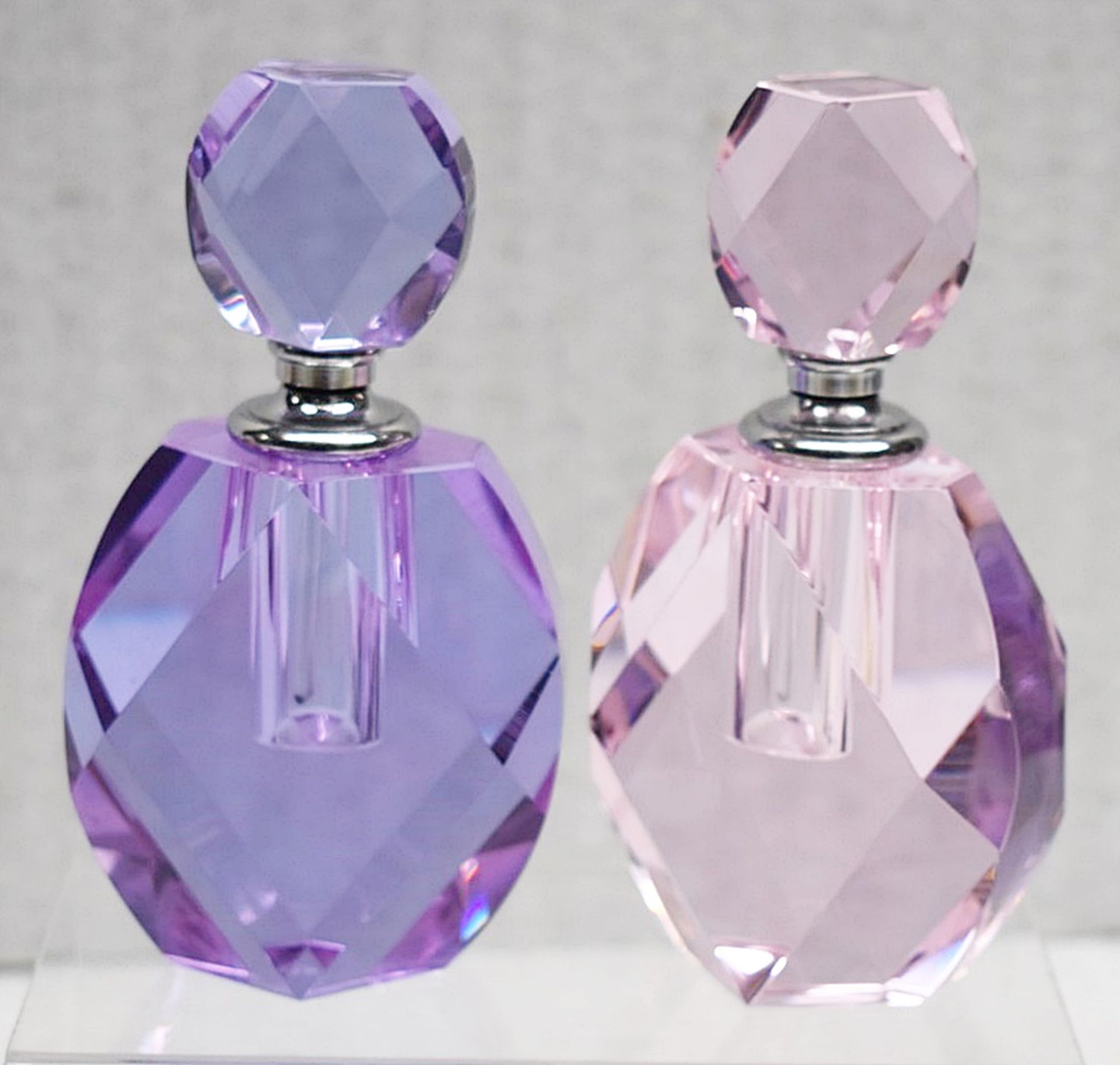 2 x Vintage-Style Cut Glass Perfume Bottles In Purple / Pink