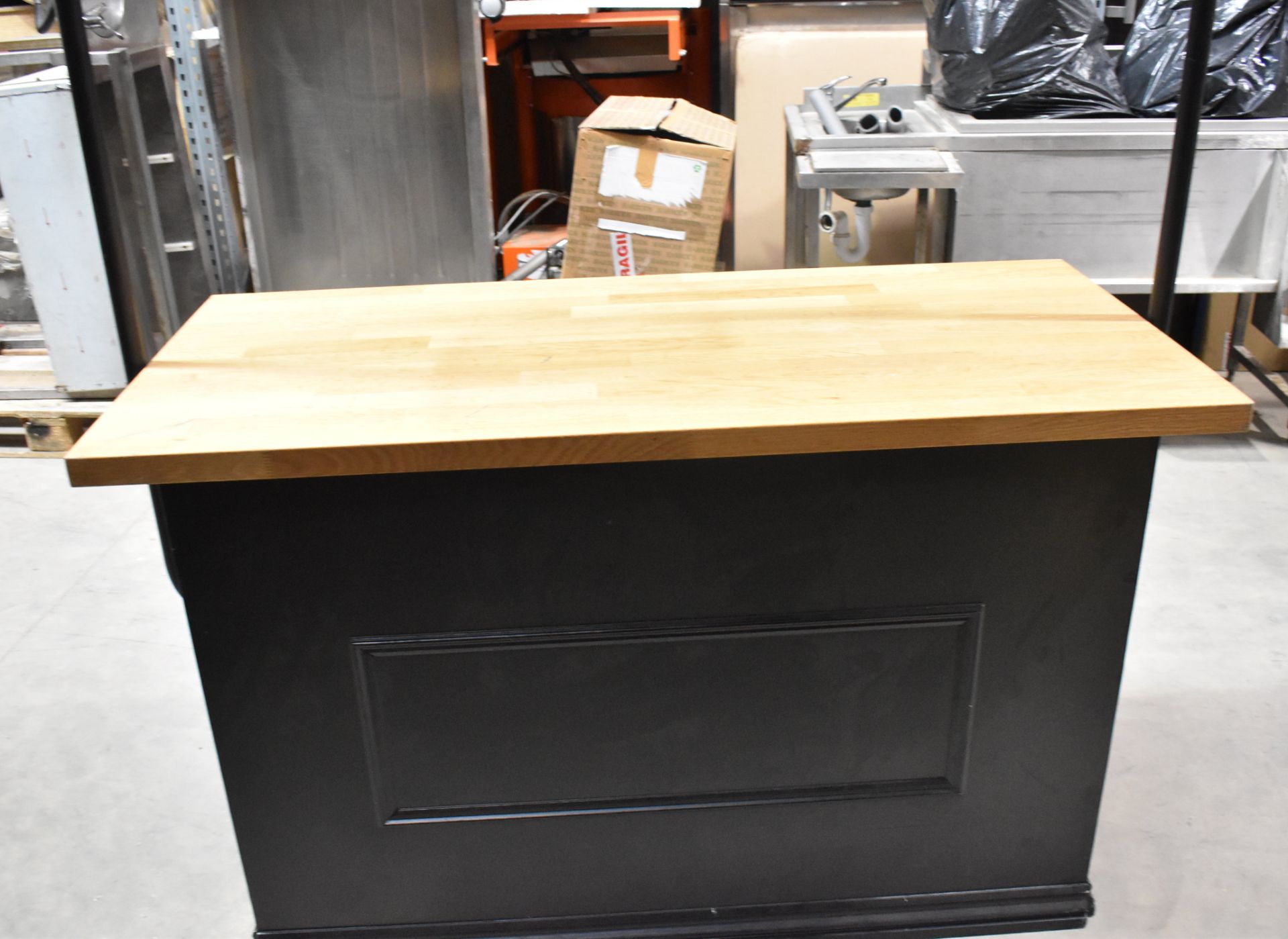 1 x Wooden Counter In Black With Wood Coloured Top and Metal Overrack Display Shelf With Hooks - 84/ - Image 2 of 10
