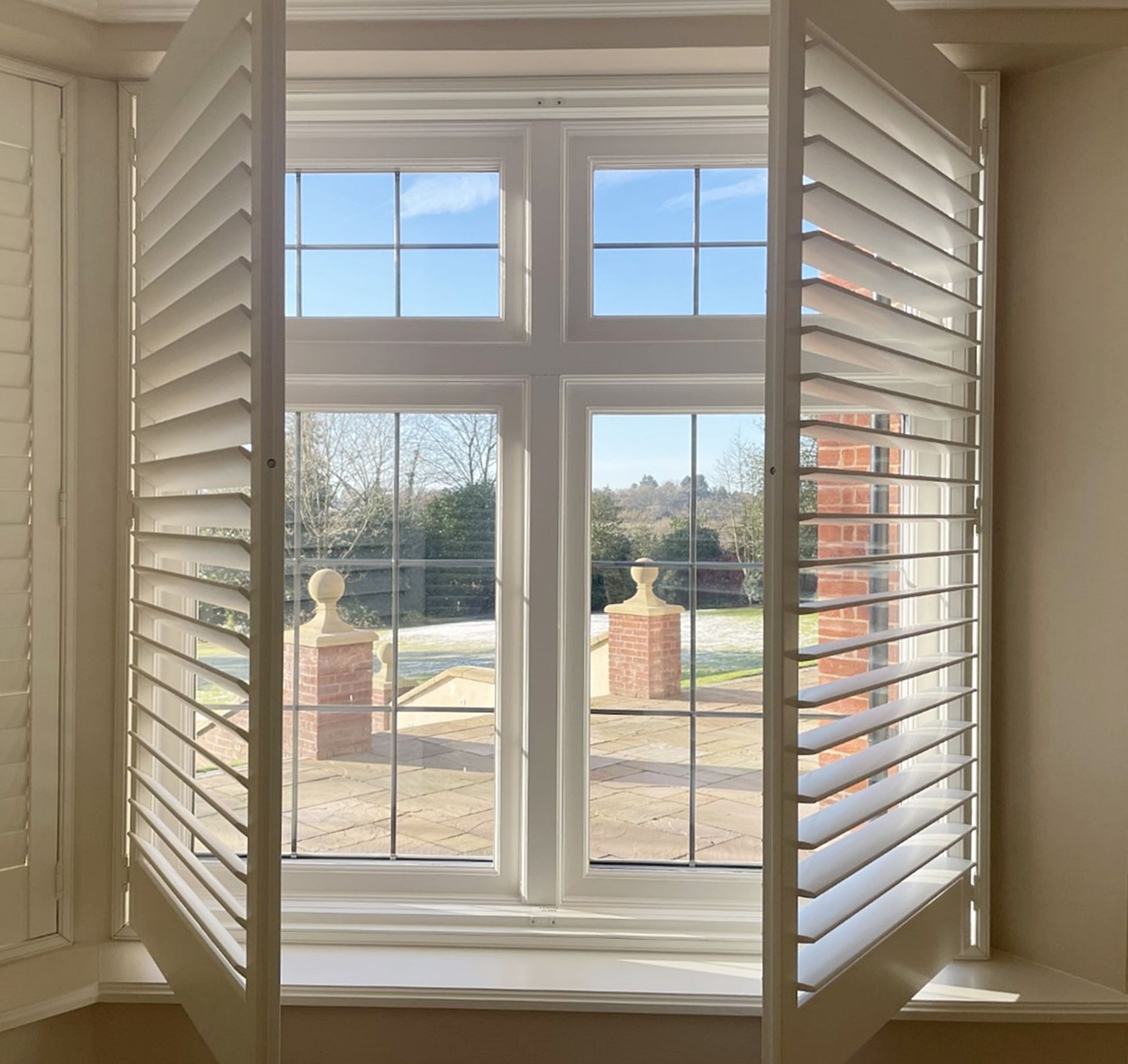 1 x Hardwood Timber Double Glazed Window Frames fitted with Shutter Blinds, In White - Ref: PAN104