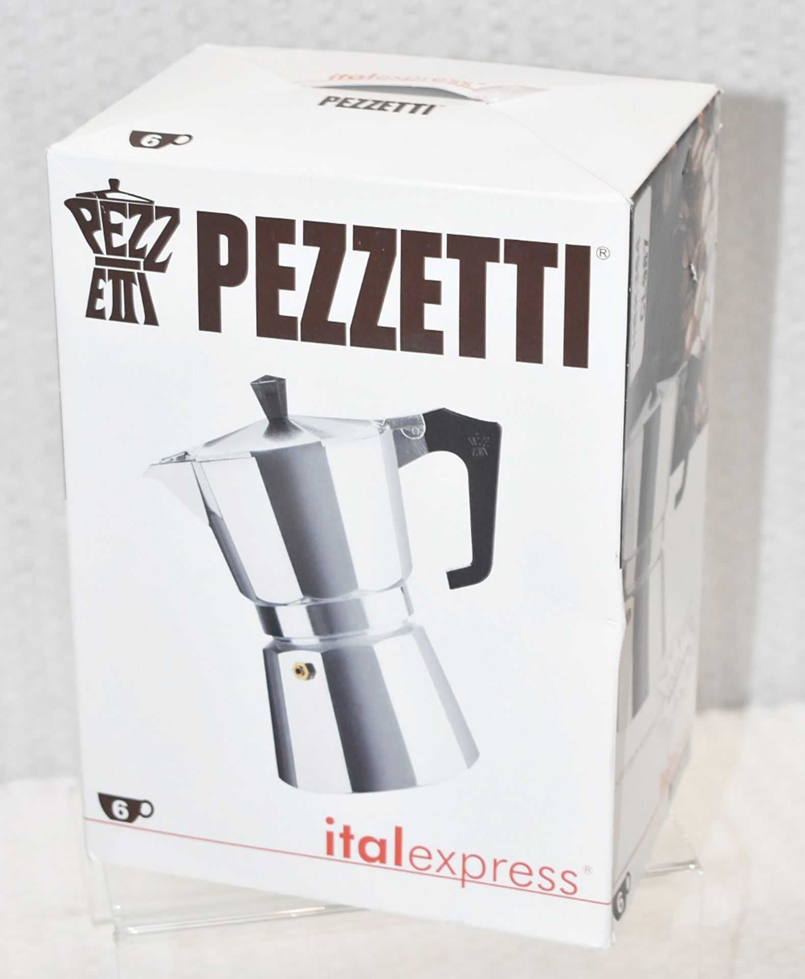 1 x PEZZETTI Italexpress Aluminium Stove Top 6-Cup Moka Pot - Unused Boxed Stock - Ref: HBK364 /