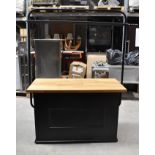 1 x Wooden Counter In Black With Wood Coloured Top and Metal Overrack Display Shelf With Hooks - 84/