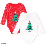 2 x STELLA MCCARTNEY Babies Christmas Tree-print Bodies In Pale Cream/Red - 6 Months