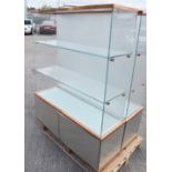 1 x Commercial Tempered Glass & Rose Gold Up-lit Illuminated Back Bar Display Unit with 2 x Drawers