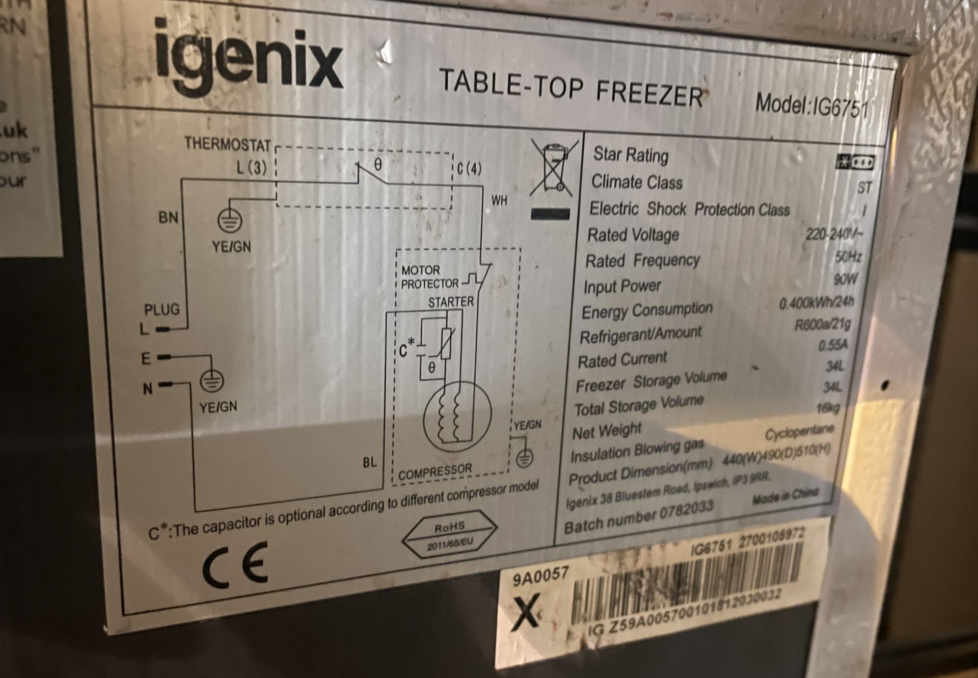 1 x Igenin Table Top Freezer - Model IG6751 - Bild 3 aus 3