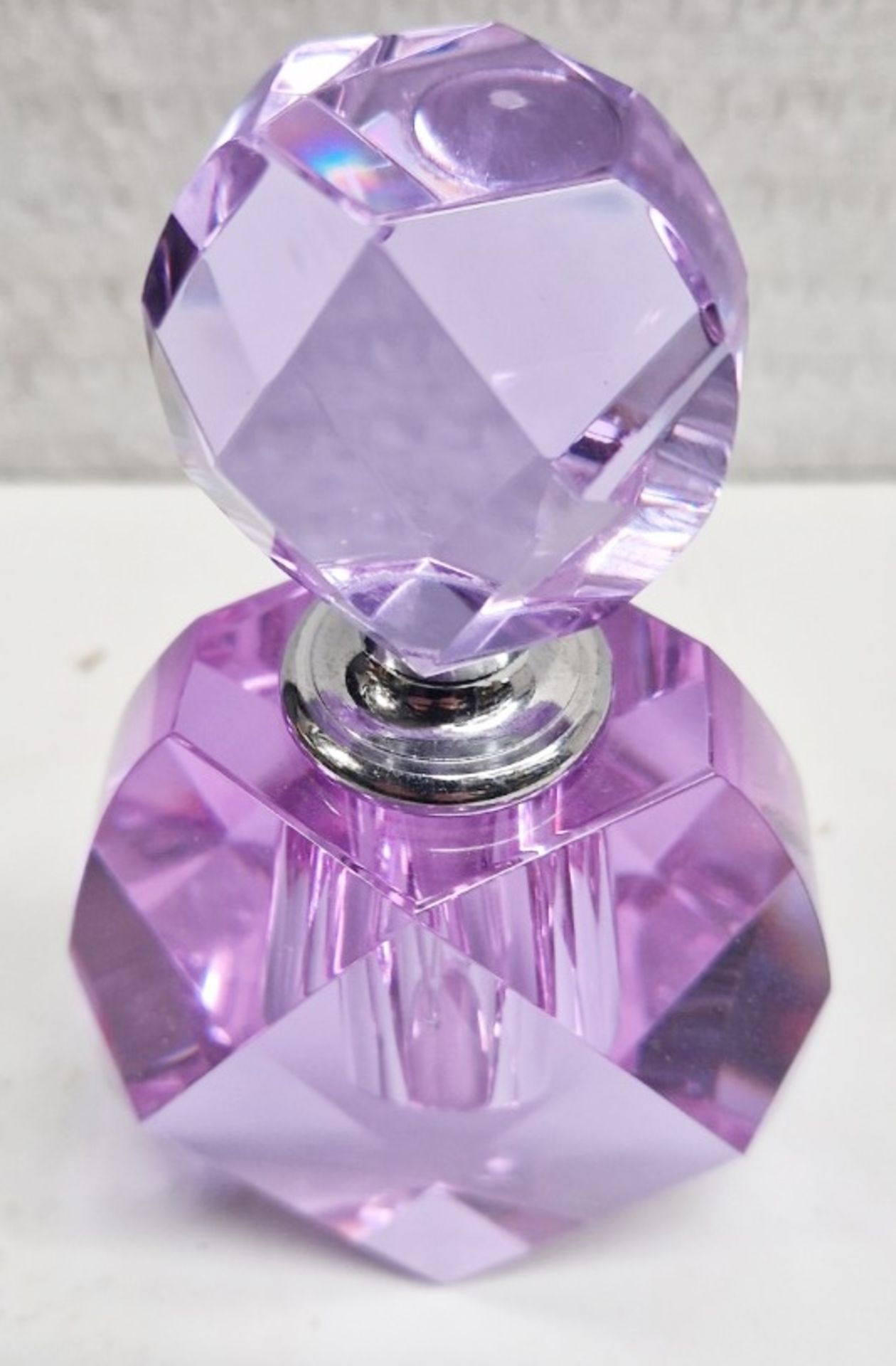 1 x Beautiful Purple Crystal Glass Perfume Bottle With Dauber And Threaded Stopper