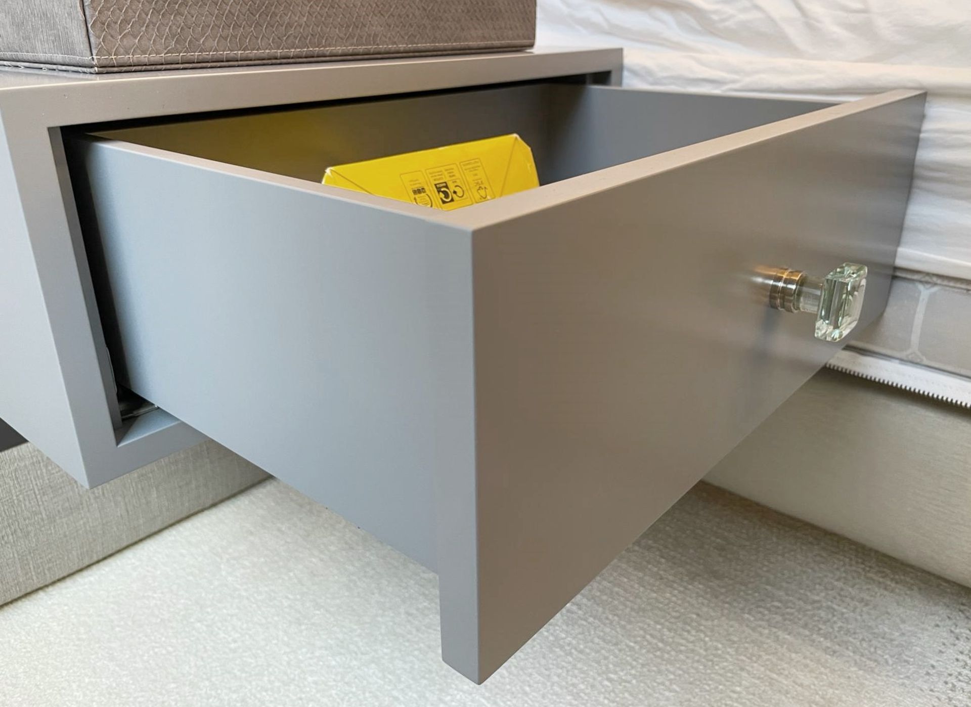 Pair of Stylish Wall Hung Bedside Drawers with a Grey Lacquer Finish and Glass Handles - Image 11 of 14