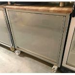 1 x Mobile Stainless Steel Prep Cabinet With Seven Removable Wire Shelves, Sliding Door & Wooden Top