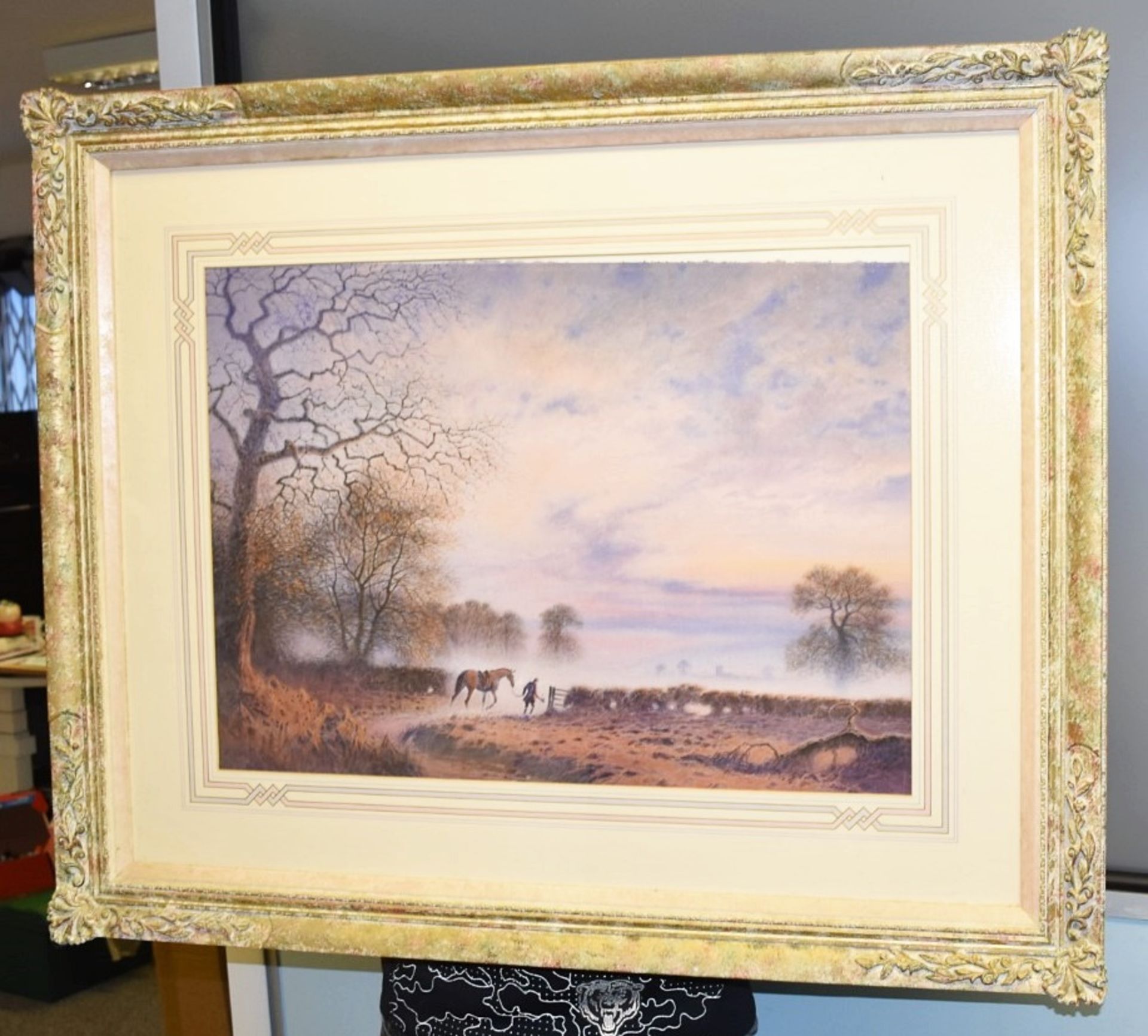 1 x Framed Fine Art Print Featuring Horse In Meadow, Presented in an Ornate Antique-style Frame